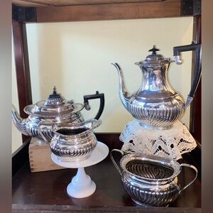 Antique 4 Piece Sheffield Silver Plated Tea &Coffee Pots Creamer and Sugar